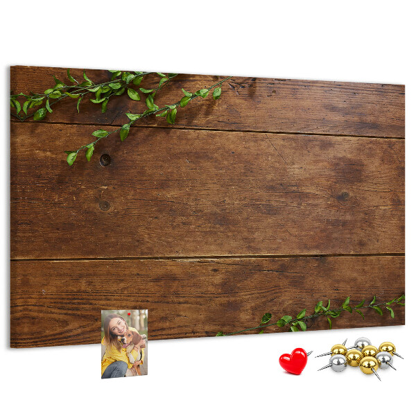 Pizarra de corcho Madera natural con ramas verdes