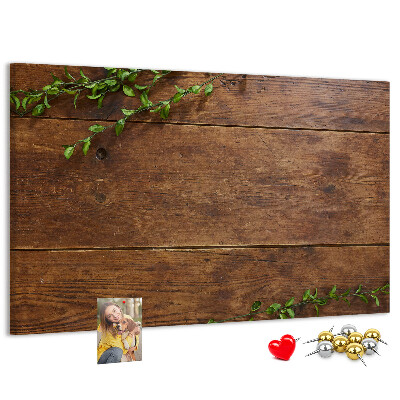 Pizarra de corcho Madera natural con ramas verdes