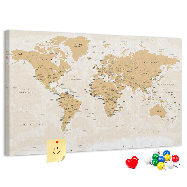 Tablero de corcho decorativo mapa del mundo con marcadores de ubicación