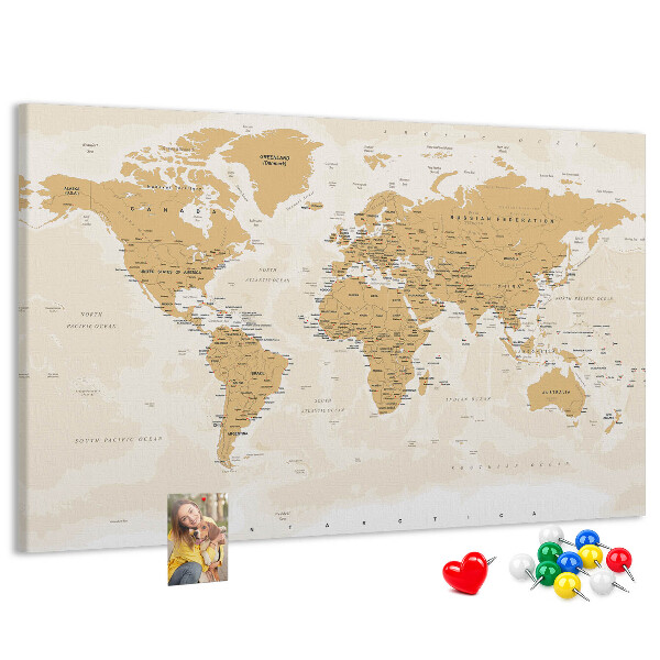 Tablero de corcho decorativo mapa del mundo con marcadores de ubicación