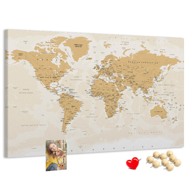 Tablero de corcho decorativo mapa del mundo con marcadores de ubicación
