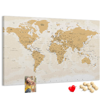 Tablero de corcho decorativo mapa del mundo con marcadores de ubicación