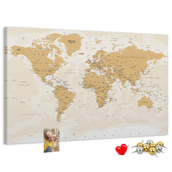 Tablero de corcho decorativo mapa del mundo con marcadores de ubicación