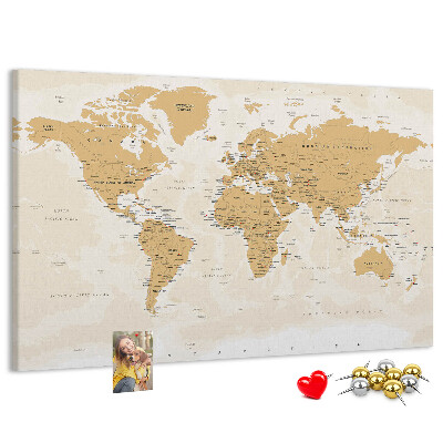 Tablero de corcho decorativo mapa del mundo con marcadores de ubicación