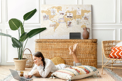 Tablero de corcho decorativo mapa del mundo con marcadores de ubicación