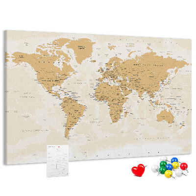 Tablero de corcho decorativo mapa del mundo con marcadores de ubicación
