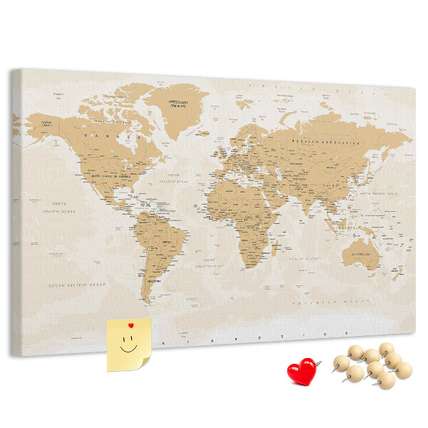 Tablero de corcho decorativo mapa del mundo con marcadores de ubicación