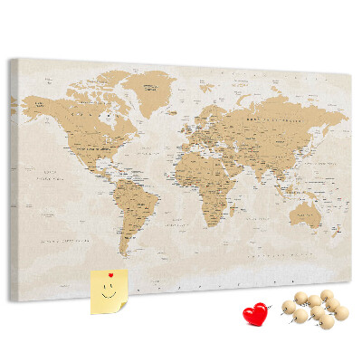 Tablero de corcho decorativo mapa del mundo con marcadores de ubicación
