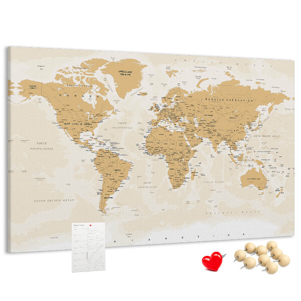 Tablero de corcho decorativo mapa del mundo con marcadores de ubicación