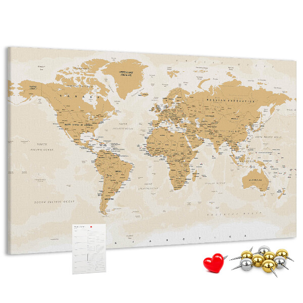 Tablero de corcho decorativo mapa del mundo con marcadores de ubicación