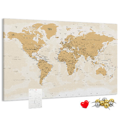 Tablero de corcho decorativo mapa del mundo con marcadores de ubicación