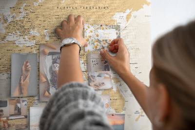 Tablero de corcho decorativo mapa del mundo con marcadores de ubicación
