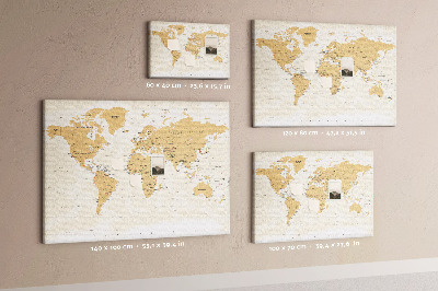 Tablero de corcho decorativo mapa del mundo con marcadores de ubicación