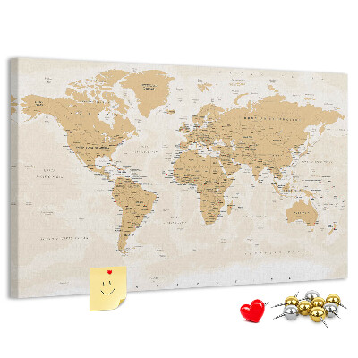 Tablero de corcho decorativo mapa del mundo con marcadores de ubicación