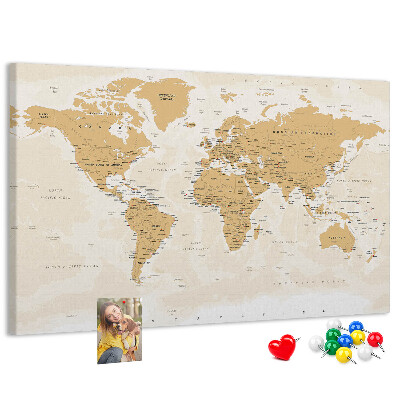 Tablero de corcho decorativo mapa del mundo con marcadores de ubicación