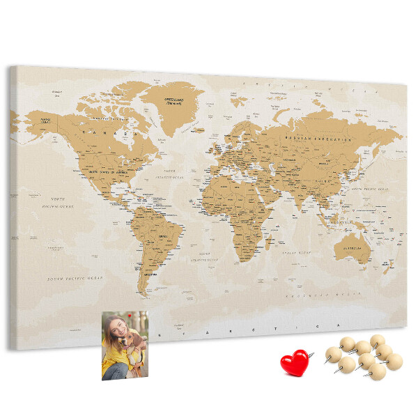 Tablero de corcho decorativo mapa del mundo con marcadores de ubicación