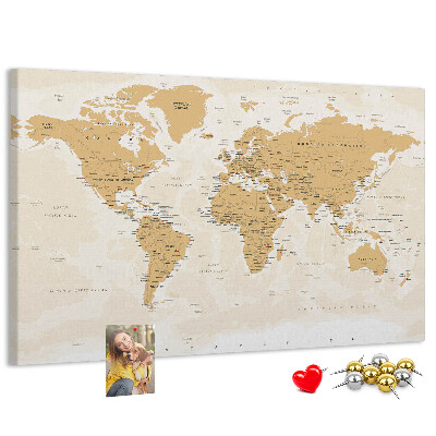 Tablero de corcho decorativo mapa del mundo con marcadores de ubicación