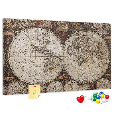Tablero de corcho decorado Mapa del mundo antiguo con detalles geográficos