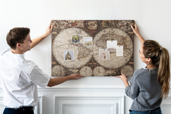 Tablero de corcho decorativo mapa del mundo antiguo con detalles geográficos
