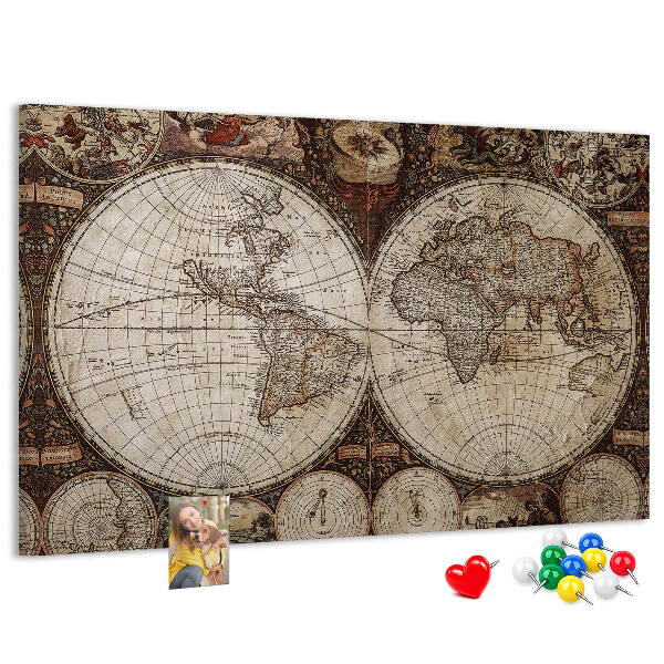Tablero de corcho decorativo mapa del mundo antiguo con detalles geográficos