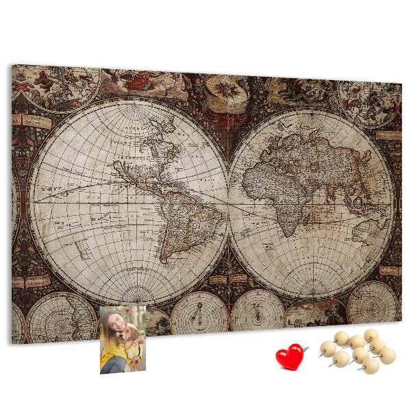 Tablero de corcho decorativo mapa del mundo antiguo con detalles geográficos