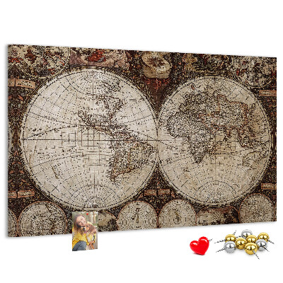 Tablero de corcho decorativo mapa del mundo antiguo con detalles geográficos