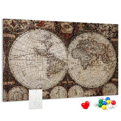 Tablero de corcho decorativo mapa del mundo antiguo con detalles geográficos