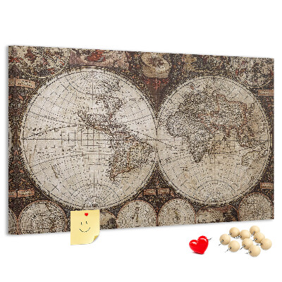 Tablero de corcho decorativo mapa del mundo antiguo con detalles geográficos