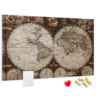 Tablero de corcho decorativo mapa del mundo antiguo con detalles geográficos