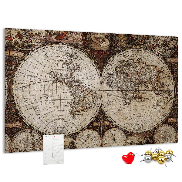 Tablero de corcho decorativo mapa del mundo antiguo con detalles geográficos