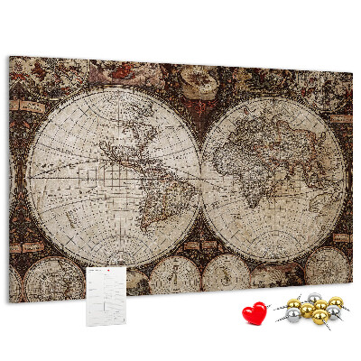 Tablero de corcho decorativo mapa del mundo antiguo con detalles geográficos