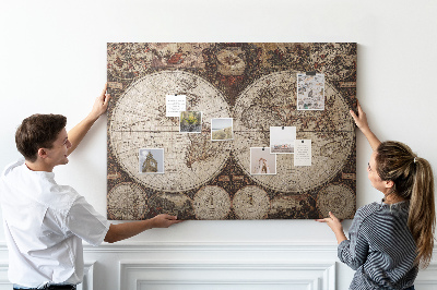 Tablero de corcho decorativo mapa del mundo antiguo con detalles geográficos