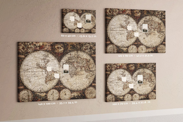 Tablero de corcho decorativo mapa del mundo antiguo con detalles geográficos