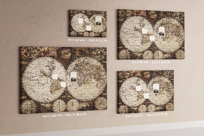 Tablero de corcho decorativo mapa del mundo antiguo con detalles geográficos