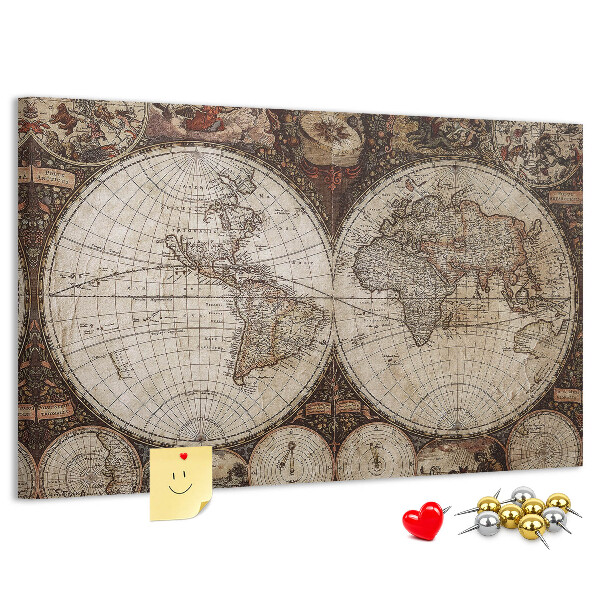 Tablero de corcho decorativo mapa del mundo antiguo con detalles geográficos