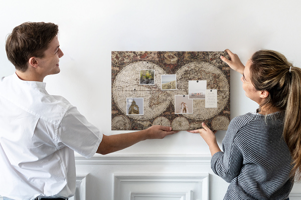 Tablero de corcho decorativo mapa del mundo antiguo con detalles geográficos