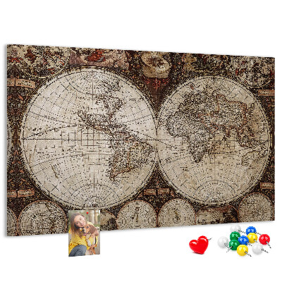 Tablero de corcho decorativo mapa del mundo antiguo con detalles geográficos