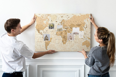 Tablero de anuncios Mapa del mundo antiguo en tonos marrones.