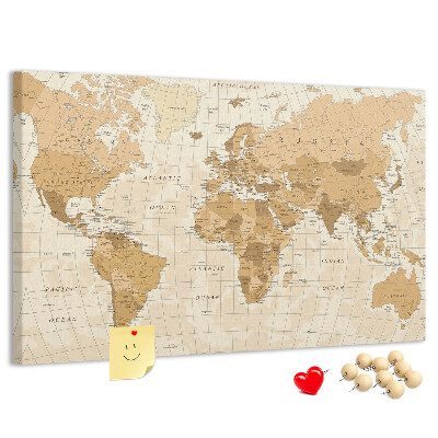 Tablero de anuncios Mapa del mundo antiguo en tonos marrones.