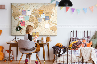 Tablero de anuncios Mapa del mundo antiguo en tonos marrones.