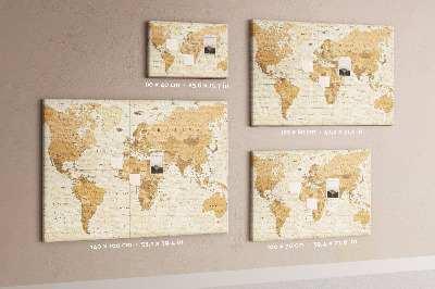 Tablero de anuncios Mapa del mundo antiguo en tonos marrones.