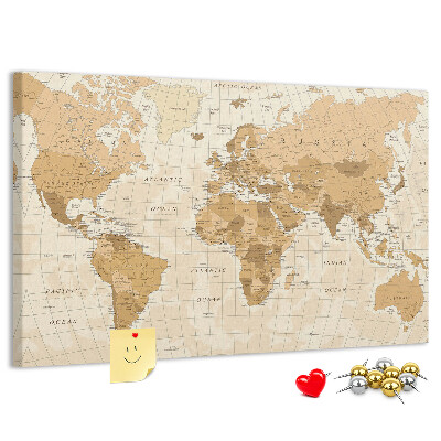 Tablero de anuncios Mapa del mundo antiguo en tonos marrones.