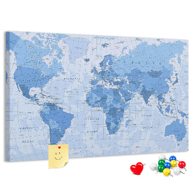 Mapa del mundo de corcho en tonos azules