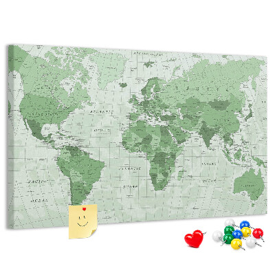 Tablero de corcho decorado Mapa mundial verde con continentes
