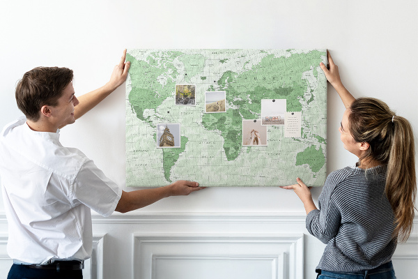 Tablero de corcho decorado Mapa mundial verde con continentes
