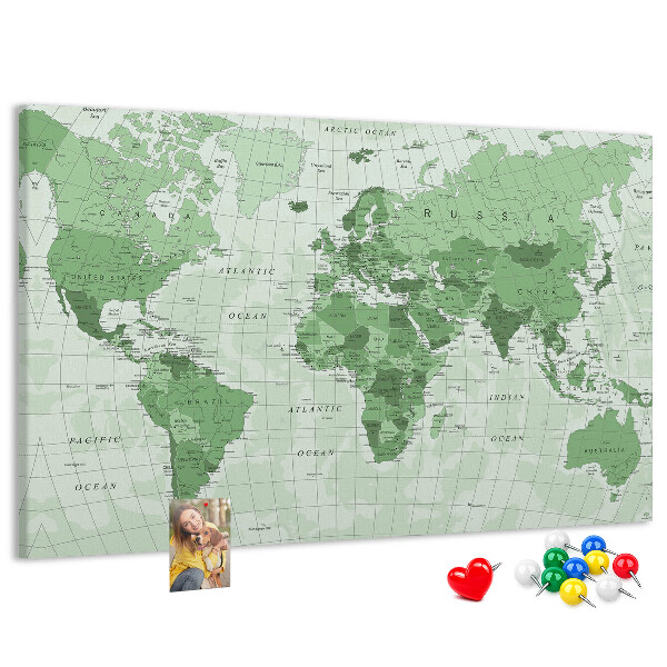 Tablero de corcho decorado Mapa mundial verde con continentes