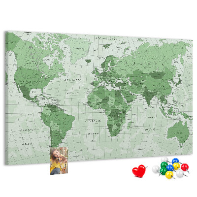 Tablero de corcho decorado Mapa mundial verde con continentes
