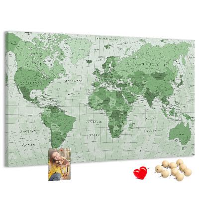 Tablero de corcho decorado Mapa mundial verde con continentes