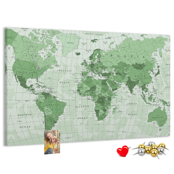 Tablero de corcho decorado Mapa mundial verde con continentes