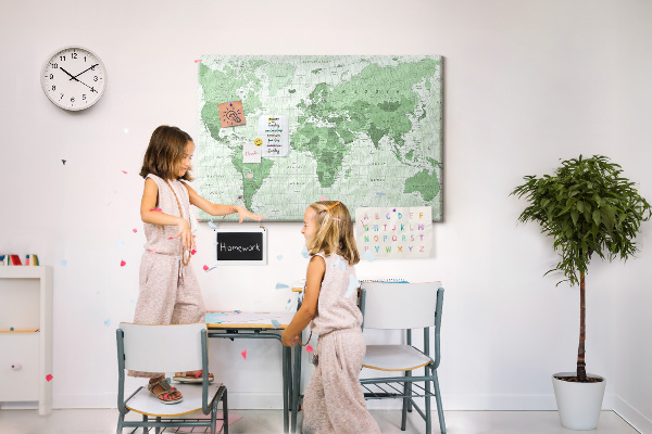 Tablero de corcho decorado Mapa mundial verde con continentes